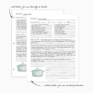 Recipe Filler Sheets - Blemished