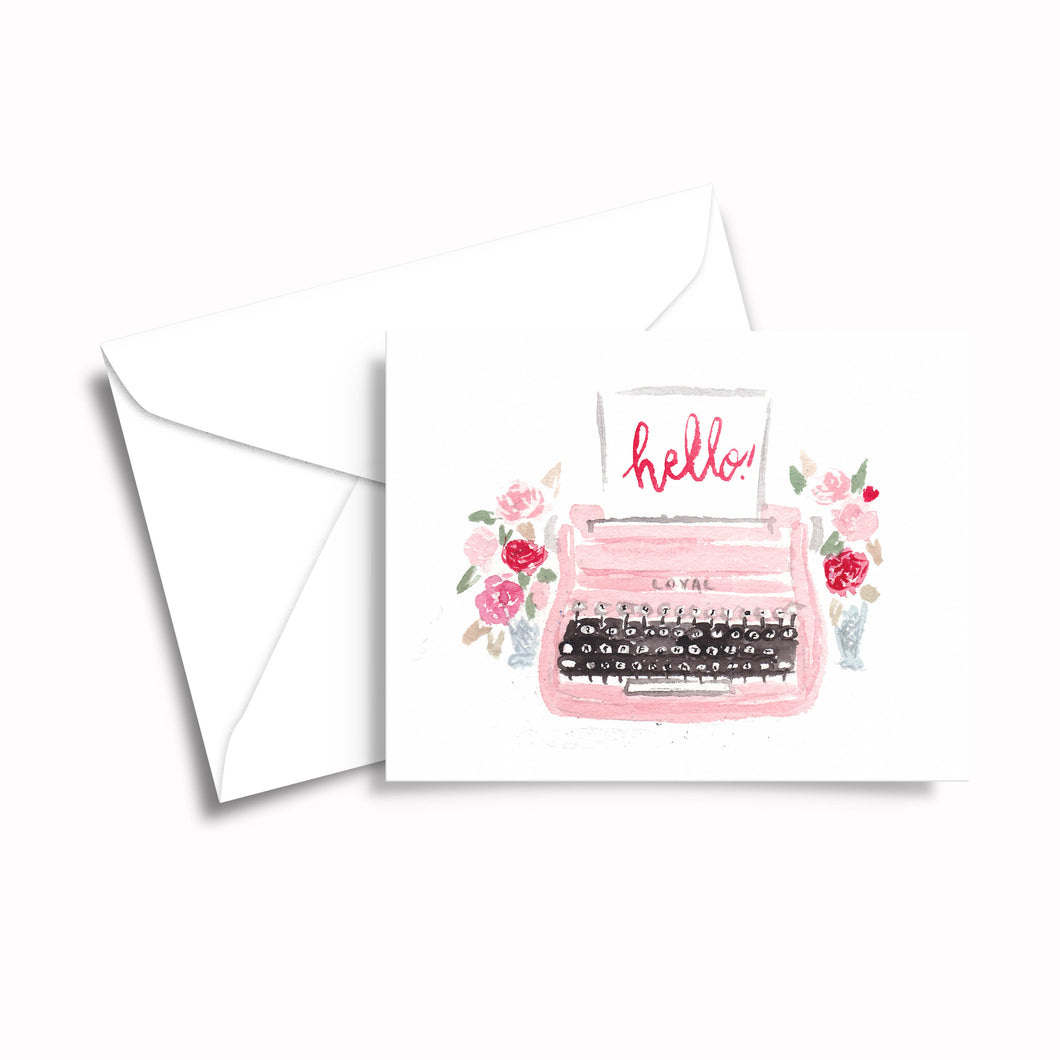 Retro Pink Typewriter Greeting Cards