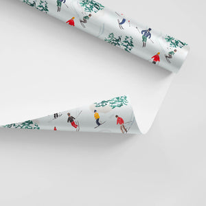 skiers watercolor christmas wrapping paper the illustrated life