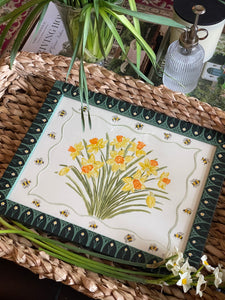 Daffodils No 1. with Bees in a Handpainted Frame