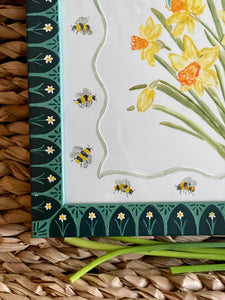 Daffodils No 1. with Bees in a Handpainted Frame