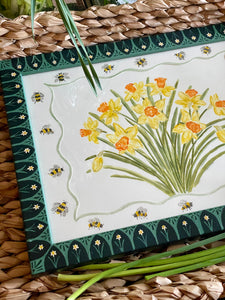 Daffodils No 1. with Bees in a Handpainted Frame