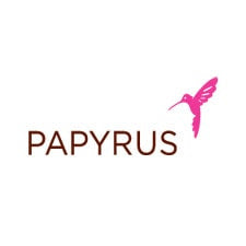 Papyrus logo with pink hummingbird 