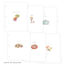 Load image into Gallery viewer, Set of menu tabs with illustrations of food categories on a white background