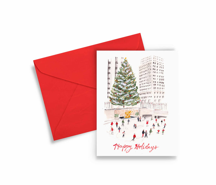 Ice Skaters Holiday Greeting Card - Blemished