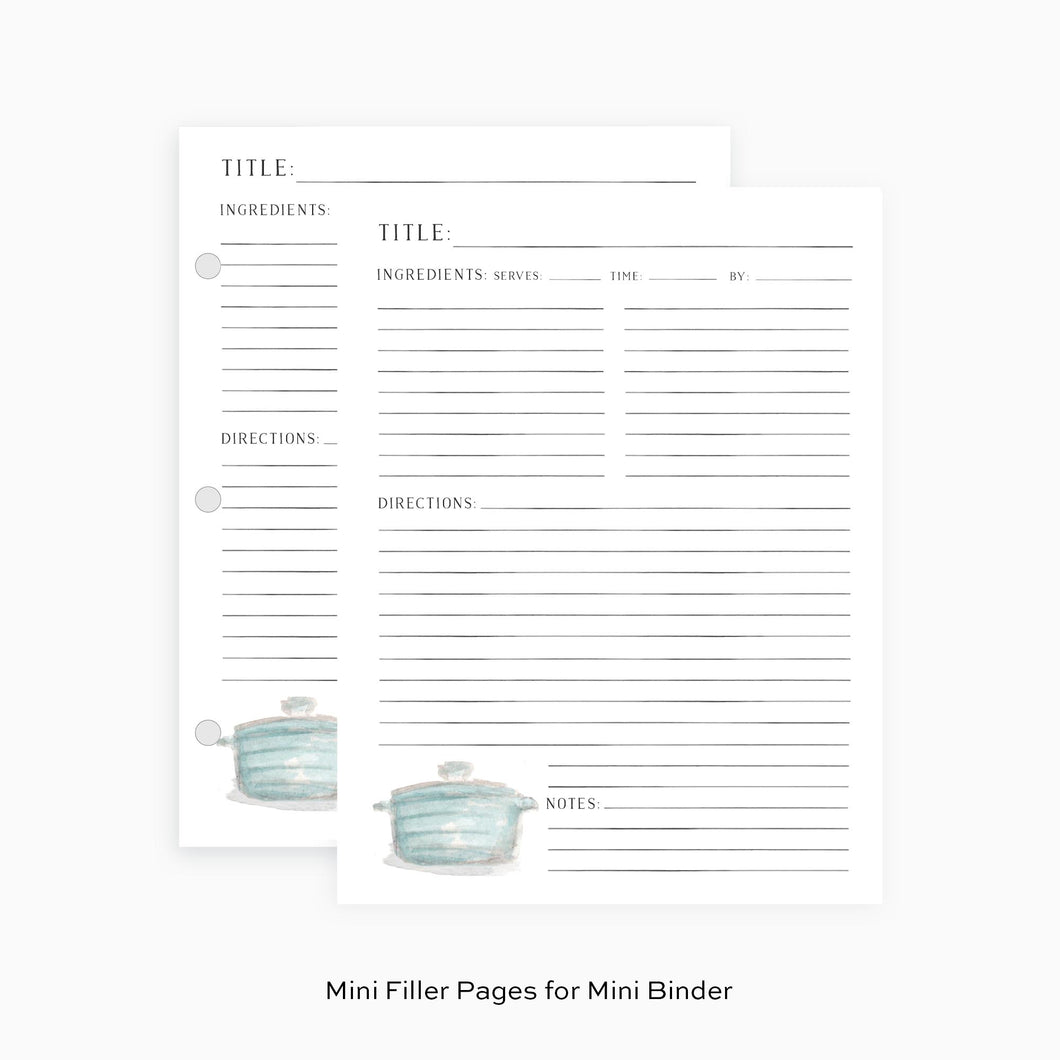 Mini Recipe Filler Sheets - Dutch Oven