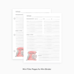 Mini Recipe Filler Sheets - Pink Mixer