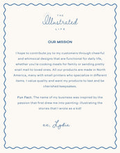 Load image into Gallery viewer, Mission statement of 'The Illustrated Life' with decorative border and signature.
