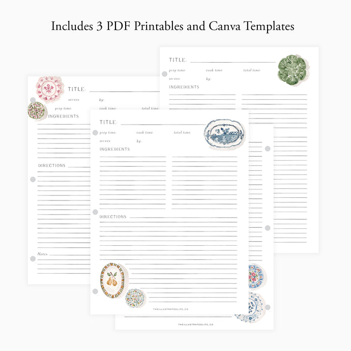 China Plates Recipe Page Printables