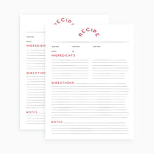 Load image into Gallery viewer, Recipe card page template with red retro text on a white background.  