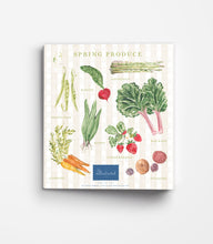 Load image into Gallery viewer, Recipe binder with illustrations of spring produce on a white and beige gingham background
