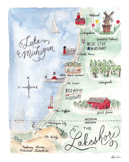 Michigan Lakeshore Map Art Print