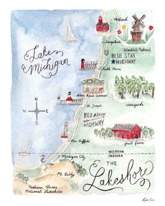 Michigan Lakeshore Map Art Print - Blemished