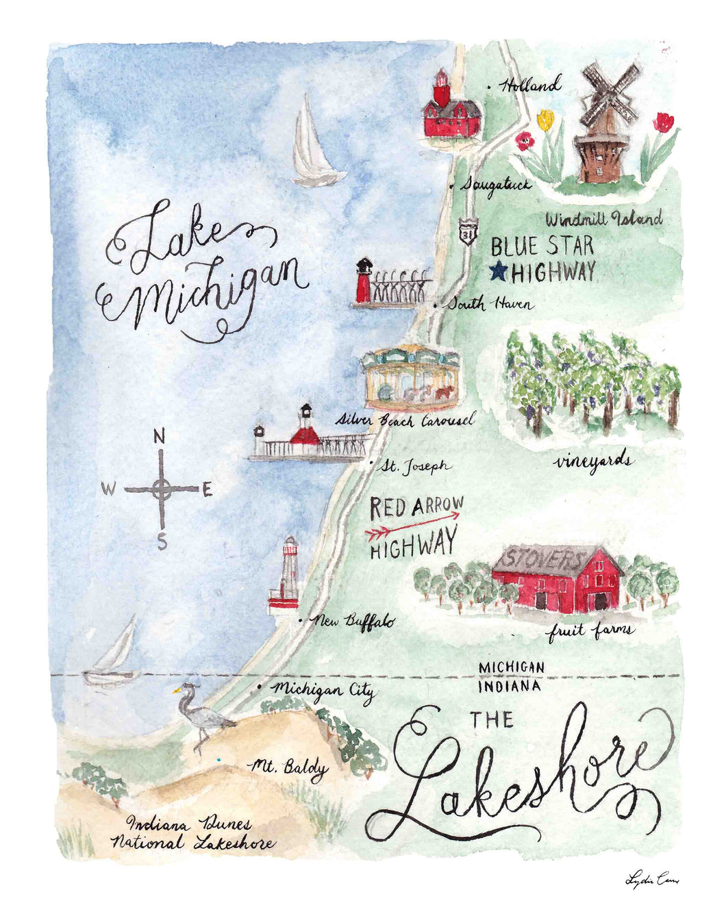 Michigan Lakeshore Map Art Print - Blemished